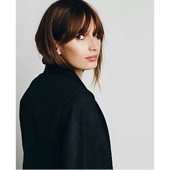 Free People black drape knit front denim jacket VGUC size 0 - Picture 5 of 16